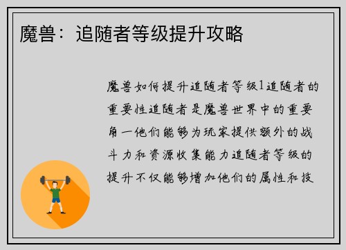 魔兽：追随者等级提升攻略